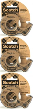 3x Taśma klejąca Scotch Magic  9-1920D, z podajnikiem, ekologiczna, 19mm x 20m, przezroczysty matowy