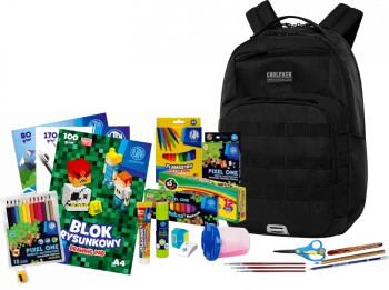 Zestaw: Plecak szkolny CoolPack Army Black, 27l, czarny + Wyprawka szkolna Astra 21 elementów