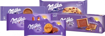 Zestaw ciastek: 3x Milka Choco Grain, 3x Milka Choco Biscuits, 3x Wafle Milka Choco Wafer, 3x Milka Choco Lila Sticks, 3x Milka Sensations Choco Inside