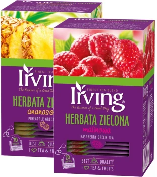 Herbata zielona smakowa w kopertach Irving, 20 sztuk x 1.5g